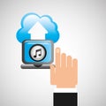 Hand computer player upload cloud music note Royalty Free Stock Photo