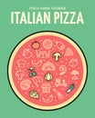 Hand Cooked Italian Pizza Traditional Restaurant Placard Poster Banner Card. Vector