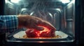 Hand Cooking Steak in Microwave