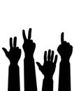 Hand count. Flat finger and number isolated on white background. set of nonverbal sign - fist, victory, pointing up. One Royalty Free Stock Photo