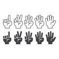 Hand count, gesture hand one, two, three, four, five, count to five. Vector icon template Royalty Free Stock Photo