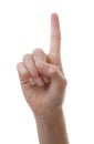 hand counting with open forefinger number 1 over white background Royalty Free Stock Photo