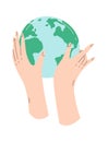 Hand cover planet flat icon Earth protection Royalty Free Stock Photo