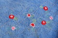 Hand craff flowers on jean cloth texture Royalty Free Stock Photo