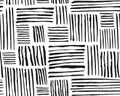 Hand crafted Black and white ethnic, geometric seamless pattern. Vector scandinavian background with brush ink strokes. Simple Royalty Free Stock Photo