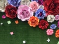 Hand crafted variety colourful cardboard paper roses flowers