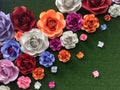 Hand crafted variety colourful cardboard paper roses flowers