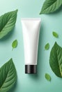 unlabeled hand cream cosmetic product mockup with leaves decoration