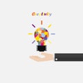 Hand and creative bulb light idea abstract vector design templat