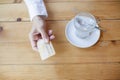 Hand with credit card to pay in cafe Royalty Free Stock Photo