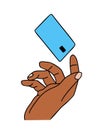 Hand with credit or debit plastic bank card.