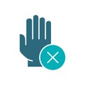 Hand with cross checkmark colored icon. Hygiene, human protection, upper extremity symbol