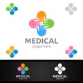 Hand Cross Medical Hospital Logo for Emergency Clinic Drug store or Volunteers