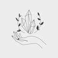 Hand and crystal tribal line style logo template