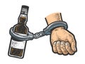 Hand cuffed to alcohol sketch raster illustration