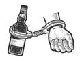 Hand cuffed to alcohol sketch raster illustration