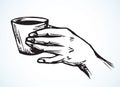 Hand with cup. Vector drawing