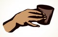 Hand with cup. Vector drawing