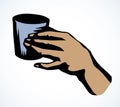 Hand with cup. Vector drawing