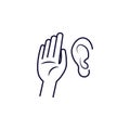 Hand cupping ear icon.