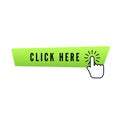 Hand cursor with animation of action over green button with text click here on white background. Web icons element. Vector Royalty Free Stock Photo