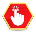 Hand cursor click icon abstract red hexagon button bright yellow frame elegant design Royalty Free Stock Photo