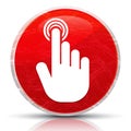 Hand cursor click icon metallic grunge abstract red round button illustration Royalty Free Stock Photo