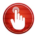 Hand cursor click icon realistic diagonal motion red round button illustration Royalty Free Stock Photo