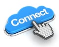Hand cursor clicking a cloud shaped connect button Royalty Free Stock Photo