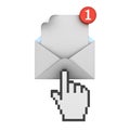 Hand cursor clicking E mail notification one new email message in the inbox