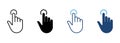 Hand Cursor of Computer Mouse Line and Silhouette Color Icon Set. Pointer Finger Click. Swipe Double Press Touch Point