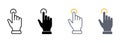 Hand Cursor of Computer Mouse Line and Silhouette Color Icon Set. Pointer Finger Click. Swipe Double Press Touch Point