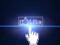Hand cursor connecting Facebook like button