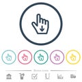 Hand cursor down outline flat color icons in round outlines Royalty Free Stock Photo
