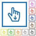 Hand cursor down outline flat framed icons Royalty Free Stock Photo