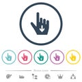 Hand cursor down solid flat color icons in round outlines Royalty Free Stock Photo