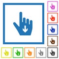 Hand cursor down solid flat framed icons Royalty Free Stock Photo