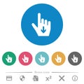 Hand cursor down solid flat round icons Royalty Free Stock Photo