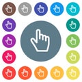 Hand cursor flat white icons on round color backgrounds Royalty Free Stock Photo