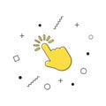 Hand cursor icon vector. Yellow click symbol icon with geometric shapes on white background. Vector Royalty Free Stock Photo