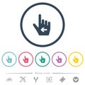 Hand cursor left solid flat color icons in round outlines Royalty Free Stock Photo