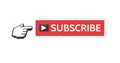 Hand cursor pointing at subscribe button with play icon, boosting online interaction