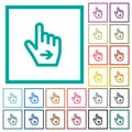 Hand cursor right outline flat color icons with quadrant frames Royalty Free Stock Photo