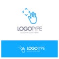 Hand, Hand Cursor, Up, Croup Blue Outline Logo Place for Tagline