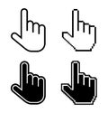 Hand cursors with clicking finger icon. Vector web pointer, computer mouse symbol. Internet buttons and pixel signs isolated on Royalty Free Stock Photo