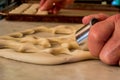 Hand Cutting Beaten Biscuits Royalty Free Stock Photo