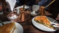 Spanakopita and greek coffee. Royalty Free Stock Photo