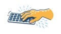 Hand with Cybernetic Glove on Keyboard, Future of Computing, vector design Generative AI Royalty Free Stock Photo