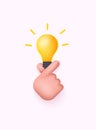 Hand with 3d light bulb icon. Idea concept.Idea, solution, business, strategy concept. 3D Web Vector Illustrations