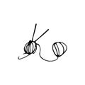 Hand-dawn ball of wool. Doodle of knitting.